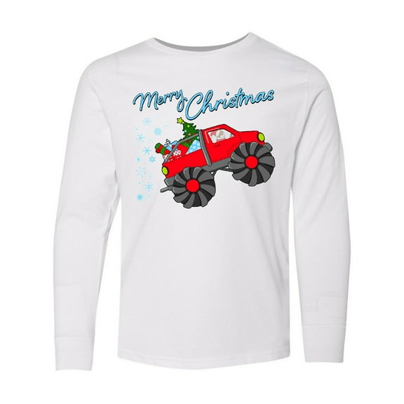 Inktastic Merry Christmas- Santa Drives a Monster Truck Long Sleeve Youth T-Shirt