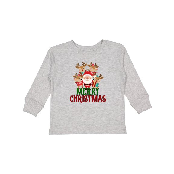 Inktastic Merry Christmas Santa Reindeer Boys or Girls Long Sleeve Toddler T-Shirt