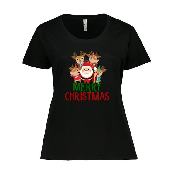 Inktastic Merry Christmas Santa Reindeer Women's Plus Size T-Shirt