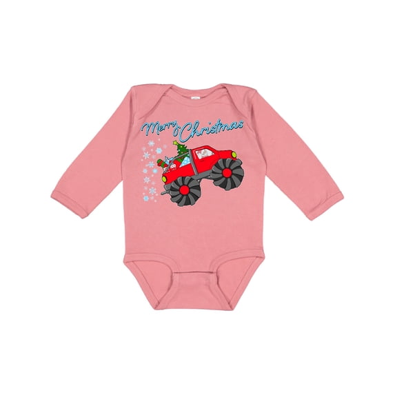Inktastic Merry Christmas- Santa drives a monster truck Boys or Girls Long Sleeve Baby Bodysuit
