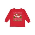 thumbnail image 1 of Inktastic Merry Christmas Sloth and Llama Ugly Sweater Style Boys or Girls Long Sleeve Toddler T-Shirt, 1 of 5