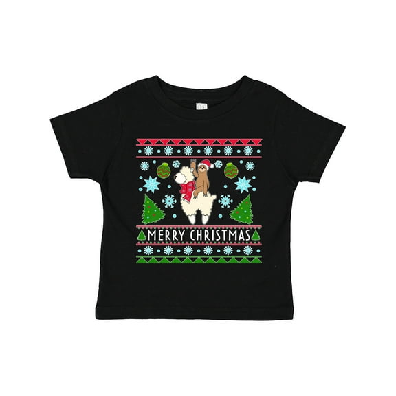 Inktastic Merry Christmas Sloth and Llama Ugly Sweater Style Boys or Girls Toddler T-Shirt