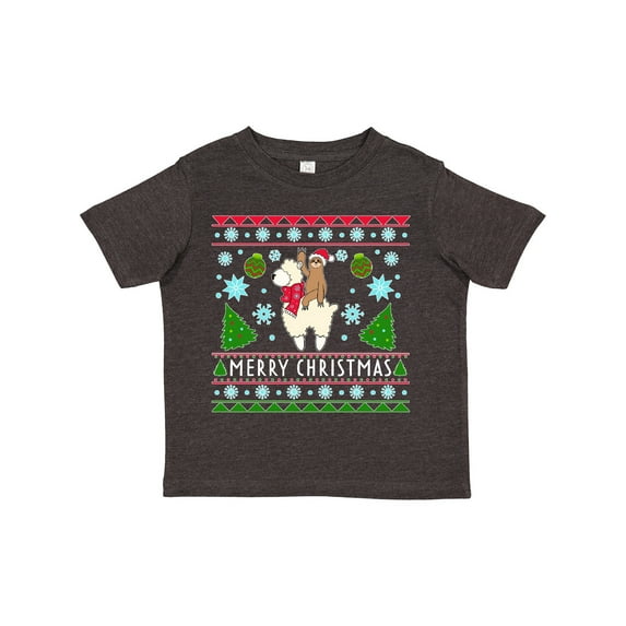 Inktastic Merry Christmas Sloth and Llama Ugly Sweater Style Boys or Girls Toddler T-Shirt