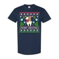 thumbnail image 1 of Inktastic Merry Christmas Sloth and Llama Ugly Sweater Style T-Shirt, 1 of 5