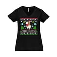 thumbnail image 1 of Inktastic Merry Christmas Sloth and Llama Ugly Sweater Style Women's Plus Size V-Neck T-Shirt, 1 of 5