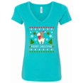 thumbnail image 1 of Inktastic Merry Christmas Sloth and Llama Ugly Sweater Style Women's V-Neck T-Shirt, 1 of 5