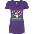 thumbnail image 1 of Inktastic Merry Christmas Sloth and Llama Ugly Sweater Style Women's V-Neck T-Shirt, 1 of 5