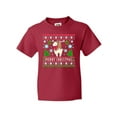 thumbnail image 1 of Inktastic Merry Christmas Sloth and Llama Ugly Sweater Style Youth T-Shirt, 1 of 5