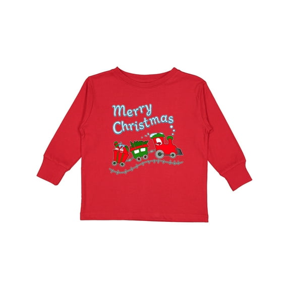 Inktastic Merry Christmas Train with Presents Boys or Girls Long Sleeve Toddler T-Shirt