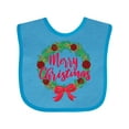 thumbnail image 1 of Inktastic Merry Christmas Wreath with Red Bow and Ornaments Boys or Girls Baby Bib, 1 of 4