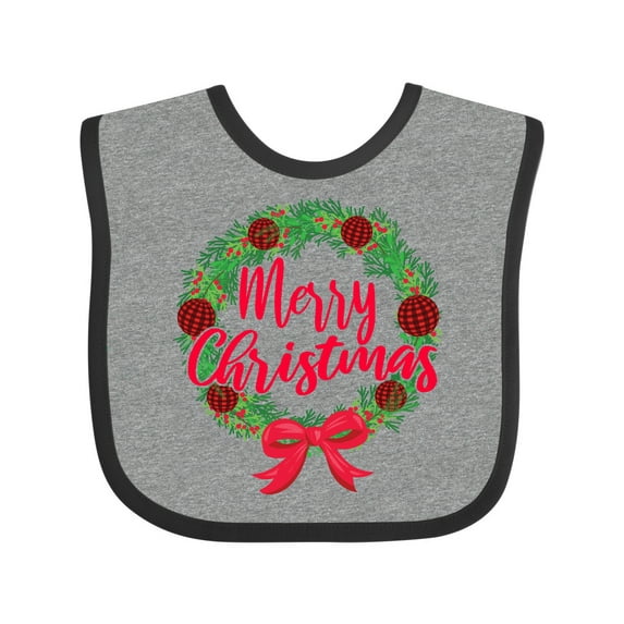 Inktastic Merry Christmas Wreath with Red Bow and Ornaments Boys or Girls Baby Bib