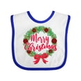 thumbnail image 1 of Inktastic Merry Christmas Wreath with Red Bow and Ornaments Boys or Girls Baby Bib, 1 of 4