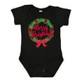 thumbnail image 1 of Inktastic Merry Christmas Wreath with Red Bow and Ornaments Boys or Girls Baby Bodysuit, 1 of 5