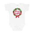 thumbnail image 1 of Inktastic Merry Christmas Wreath with Red Bow and Ornaments Boys or Girls Baby Bodysuit, 1 of 5
