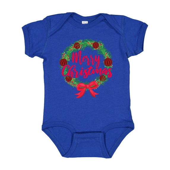 Inktastic Merry Christmas Wreath with Red Bow and Ornaments Boys or Girls Baby Bodysuit