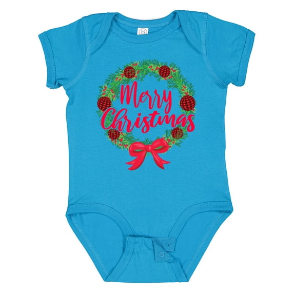 Inktastic Merry Christmas Wreath with Red Bow and Ornaments Boys or Girls Baby Bodysuit