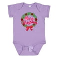 thumbnail image 1 of Inktastic Merry Christmas Wreath with Red Bow and Ornaments Boys or Girls Baby Bodysuit, 1 of 5