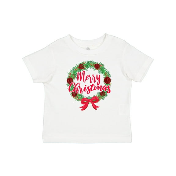 Inktastic Merry Christmas Wreath with Red Bow and Ornaments Boys or Girls Baby T-Shirt