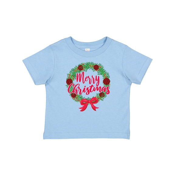 Inktastic Merry Christmas Wreath with Red Bow and Ornaments Boys or Girls Baby T-Shirt