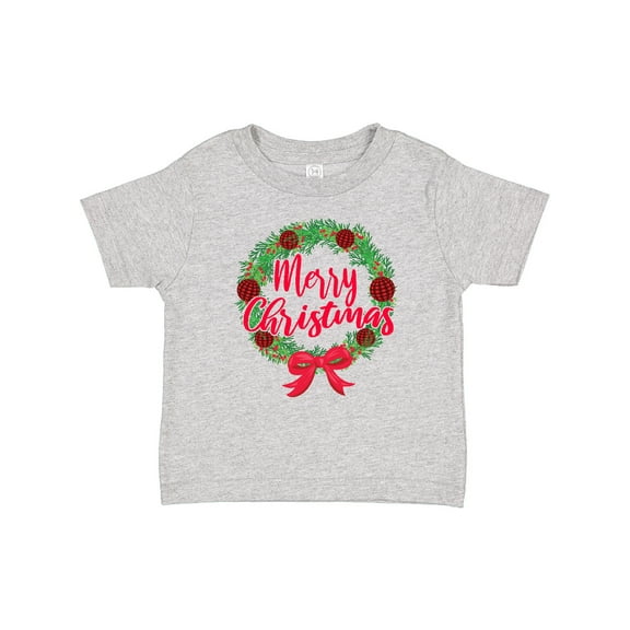 Inktastic Merry Christmas Wreath with Red Bow and Ornaments Boys or Girls Baby T-Shirt