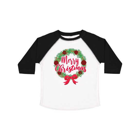 Inktastic Merry Christmas Wreath with Red Bow and Ornaments Boys or Girls Toddler T-Shirt