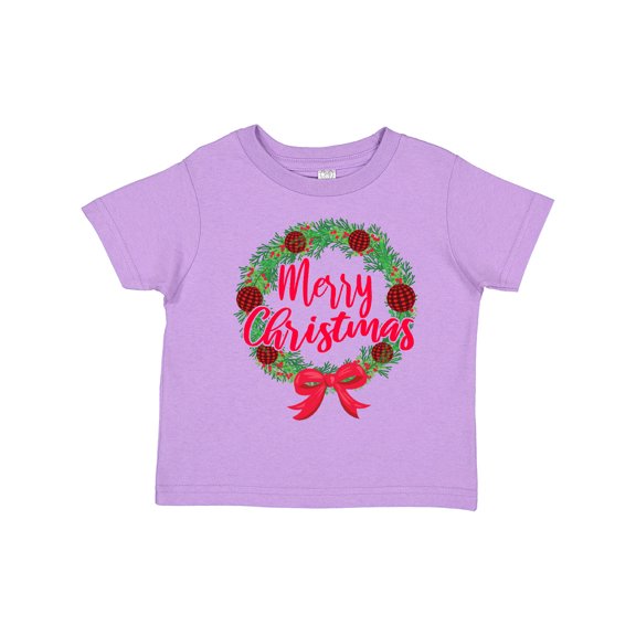 Inktastic Merry Christmas Wreath with Red Bow and Ornaments Boys or Girls Toddler T-Shirt