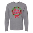 thumbnail image 1 of Inktastic Merry Christmas Wreath with Red Bow and Ornaments Long Sleeve T-Shirt, 1 of 5