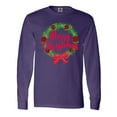 thumbnail image 1 of Inktastic Merry Christmas Wreath with Red Bow and Ornaments Long Sleeve T-Shirt, 1 of 5