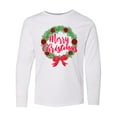 thumbnail image 1 of Inktastic Merry Christmas Wreath with Red Bow and Ornaments Long Sleeve Youth T-Shirt, 1 of 5