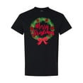 thumbnail image 1 of Inktastic Merry Christmas Wreath with Red Bow and Ornaments T-Shirt, 1 of 5
