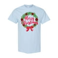 thumbnail image 1 of Inktastic Merry Christmas Wreath with Red Bow and Ornaments T-Shirt, 1 of 5