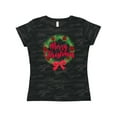 thumbnail image 1 of Inktastic Merry Christmas Wreath with Red Bow and Ornaments Women's T-Shirt, 1 of 5