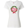 thumbnail image 1 of Inktastic Merry Christmas Wreath with Red Bow and Ornaments Women's T-Shirt, 1 of 5
