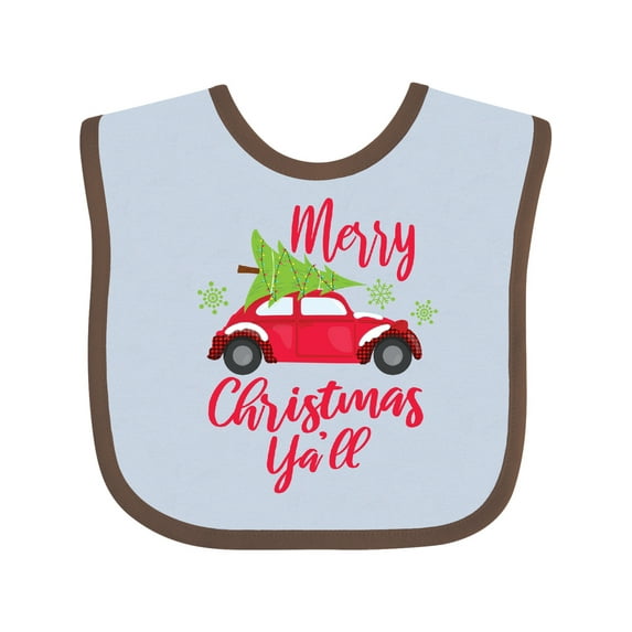 Inktastic Merry Christmas Ya'll with Red Car and Tree Boys or Girls Baby Bib