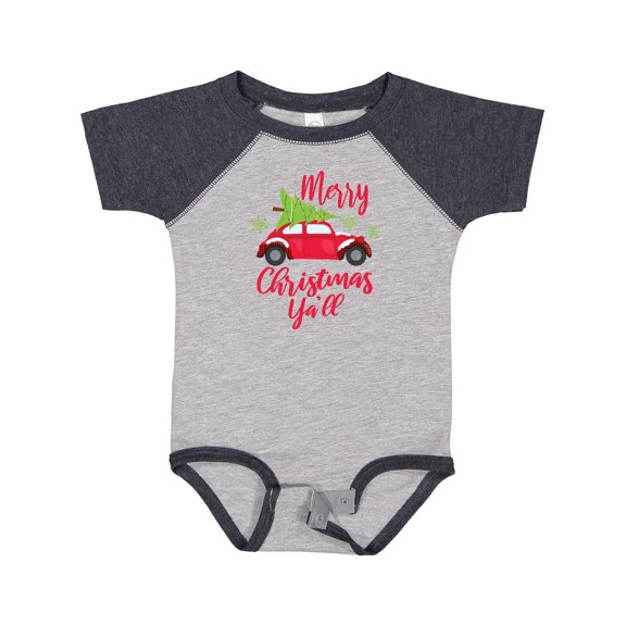 Inktastic Merry Christmas Ya'll with Red Car and Tree Boys or Girls Baby Bodysuit