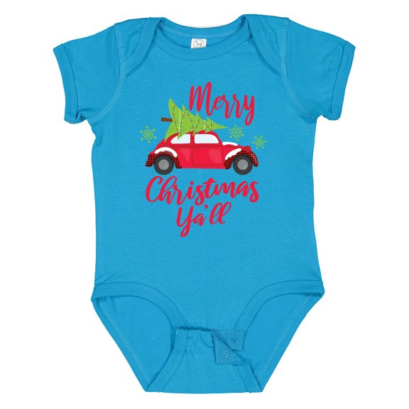 Inktastic Merry Christmas Ya'll with Red Car and Tree Boys or Girls Baby Bodysuit