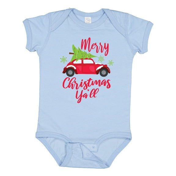 Inktastic Merry Christmas Ya'll with Red Car and Tree Boys or Girls Baby Bodysuit