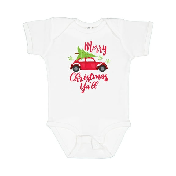 Inktastic Merry Christmas Ya'll with Red Car and Tree Boys or Girls Baby Bodysuit