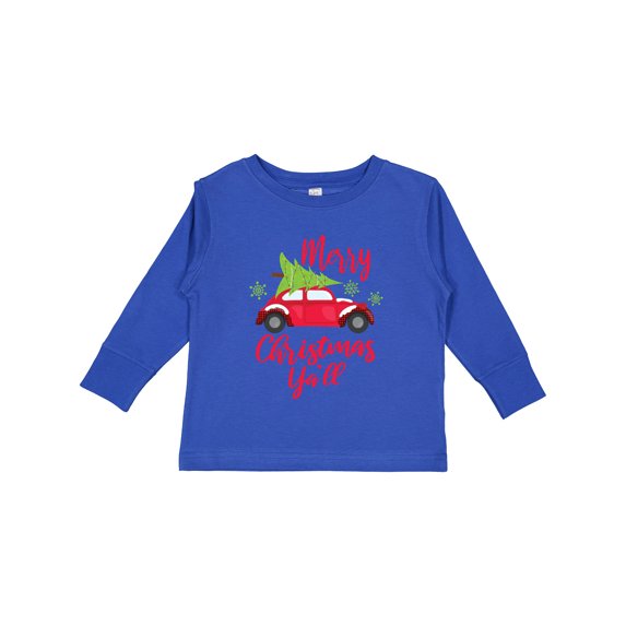 Inktastic Merry Christmas Ya'll with Red Car and Tree Boys or Girls Long Sleeve Toddler T-Shirt
