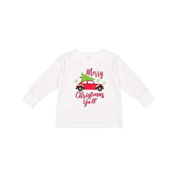 Inktastic Merry Christmas Ya'll with Red Car and Tree Boys or Girls Long Sleeve Toddler T-Shirt