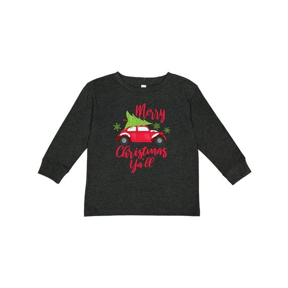Inktastic Merry Christmas Ya'll with Red Car and Tree Boys or Girls Long Sleeve Toddler T-Shirt