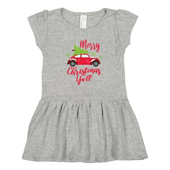 Inktastic Merry Christmas Ya'll with Red Car and Tree Girls Toddler Dress