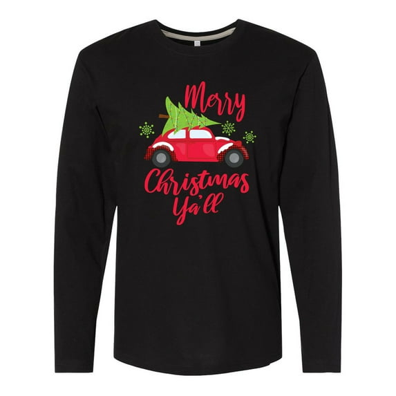 Inktastic Merry Christmas Ya'll with Red Car and Tree Long Sleeve T-Shirt