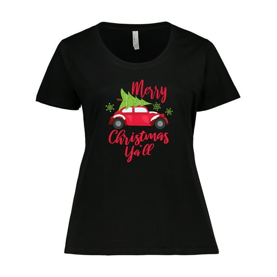 Inktastic Merry Christmas Ya'll with Red Car and Tree Women's Plus Size T-Shirt