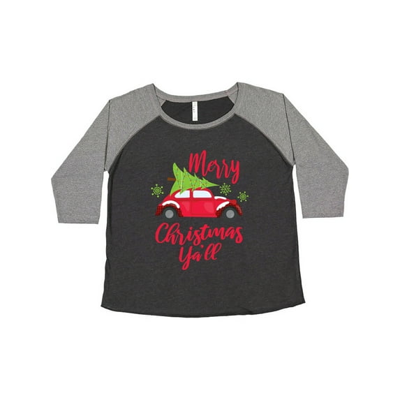Inktastic Merry Christmas Ya'll with Red Car and Tree Women's Plus Size T-Shirt