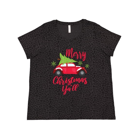 Inktastic Merry Christmas Ya'll with Red Car and Tree Women's Plus Size T-Shirt