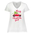 thumbnail image 1 of Inktastic Merry Christmas Ya'll with Red Car and Tree Women's Plus Size V-Neck T-Shirt, 1 of 5