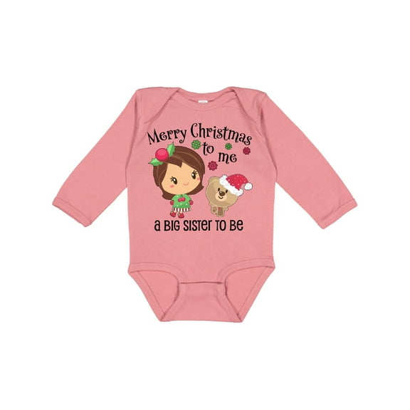 Inktastic Merry Christmas to me, a Big Sister to be Girls Long Sleeve Baby Bodysuit