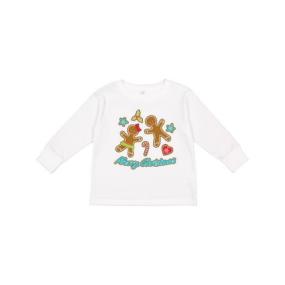 Inktastic Merry Christmas with gingerbread cookies Boys or Girls Long Sleeve Toddler T-Shirt