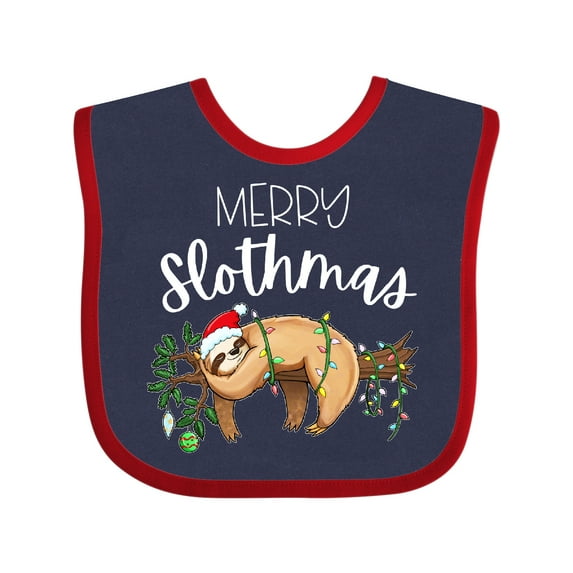 Inktastic Merry Slothmas Cute Christmas Sloth in Hat with Lights Boys or Girls Baby Bib